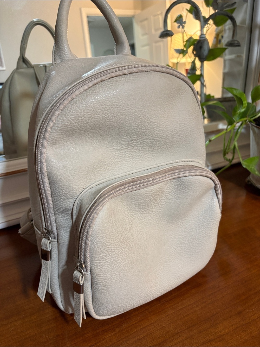 Women’s Cream Mini Backpack - Sleek Everyday Bag